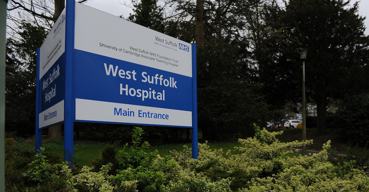 West Suffolk Hospital main entrance sign