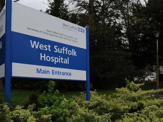 West Suffolk Hospital main entrance sign