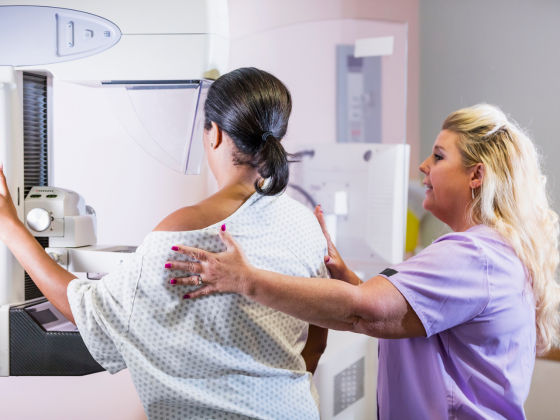 Woman getting a mammogram