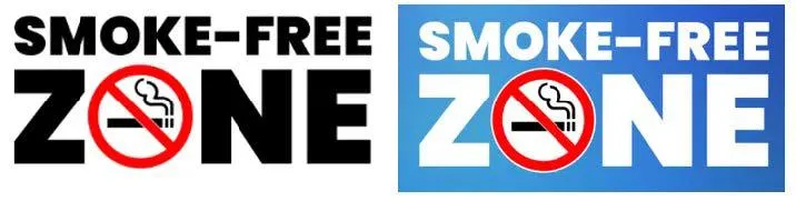 Smoke free zone signage with a cigarette with a red cross