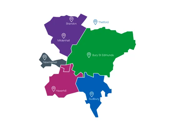 Map of are served by West Suffolk NHS Foundation Trust