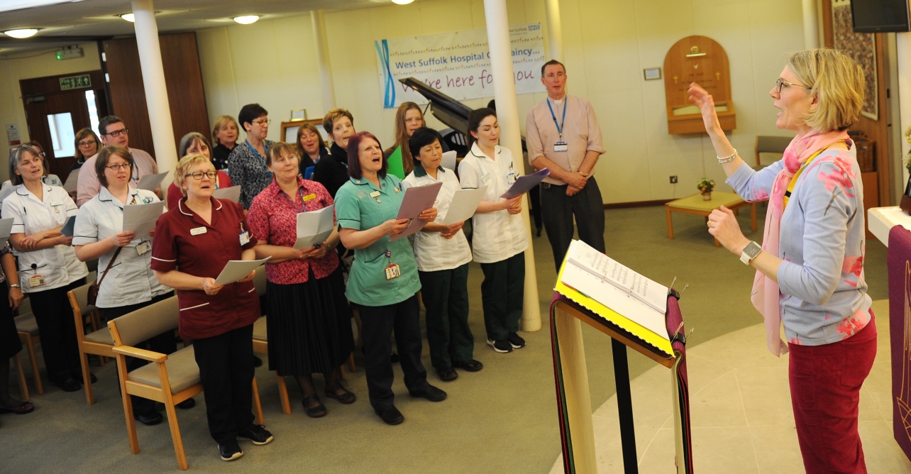 Dr Phillippa Lawson, respiratory consultant, and our staff choir Lift