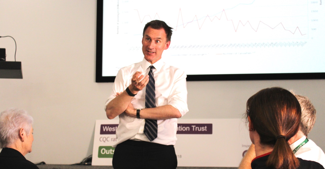 From left to right: Sheila Childerhouse, Trust chair, the Rt Hon Jeremy Hunt MP, and Trust chief executive Dr Stephen Dunn