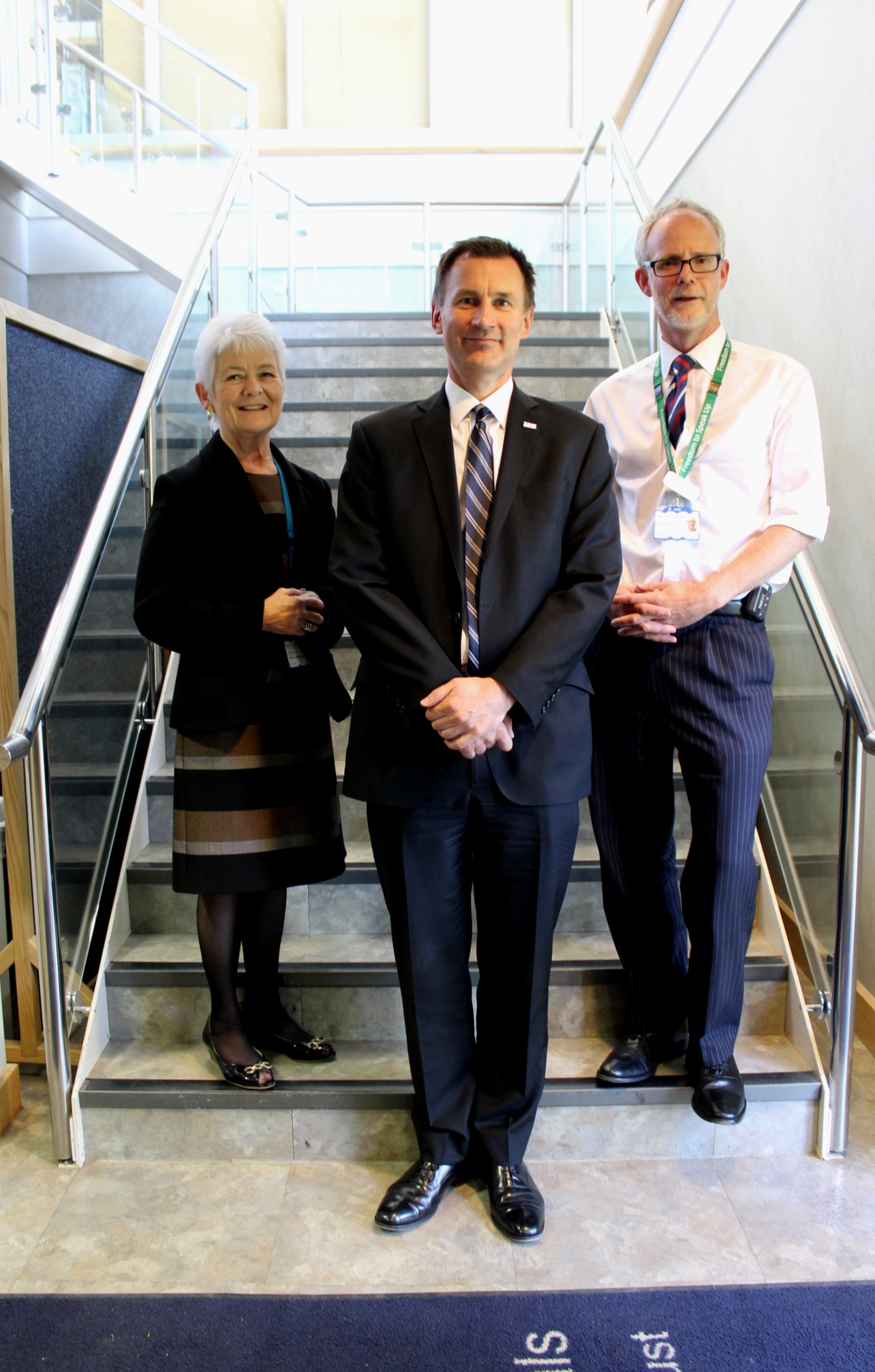 From left to right: Sheila Childerhouse, Trust chair, the Rt Hon Jeremy Hunt MP, and Trust chief executive Dr Stephen Dunn