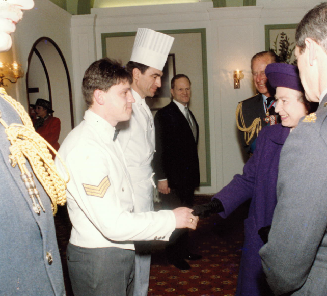 Robert meeting the Queen at the RAF 75th anniversary dinner, RAF Marham