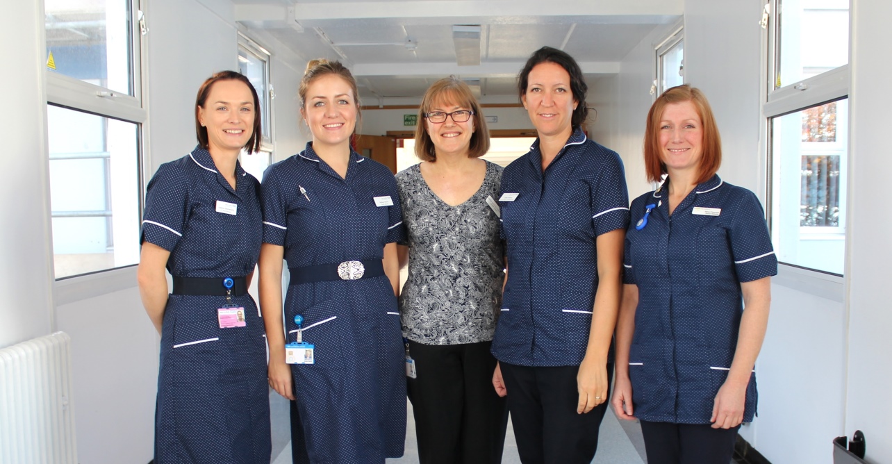 From left to right: Justyna Skonieczny, maternity ward manager, Robyn Harris, senior midwife, Karen Bassingthwaighte, acting maternity outpatient services manager, Cathy Adkins, senior midwife, and Nina Fawcett, community midwives team leader