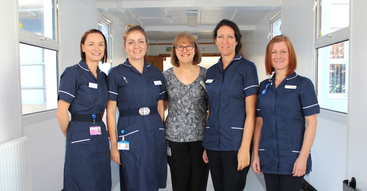 From left to right: Justyna Skonieczny, maternity ward manager, Robyn Harris, senior midwife, Karen Bassingthwaighte, acting maternity outpatient services manager, Cathy Adkins, senior midwife, and Nina Fawcett, community midwives team leader