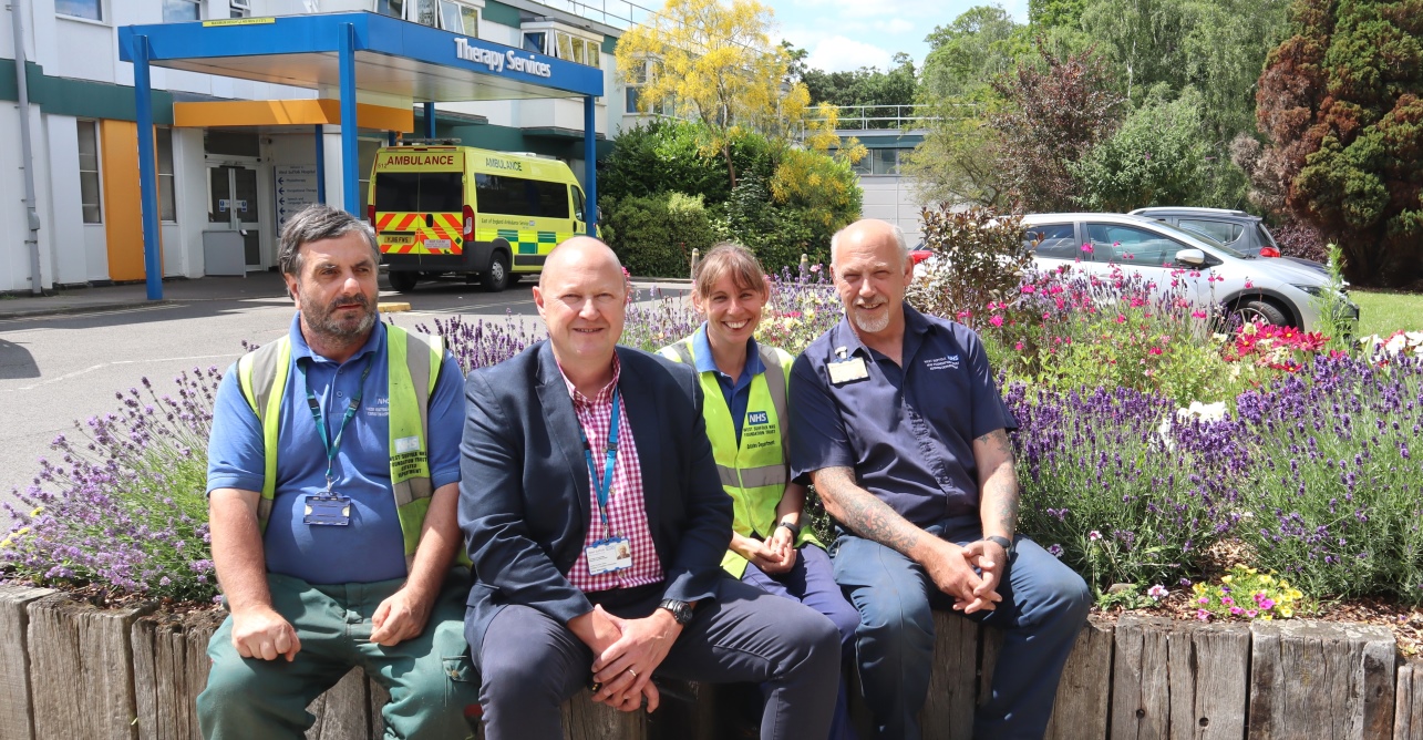 The team behind the blooms: (Left to right) David Cracknell, gardener, Gary Stannard, estates operations maintenance manager, Sarah Dance, gardener, and Ian Purt, builder.