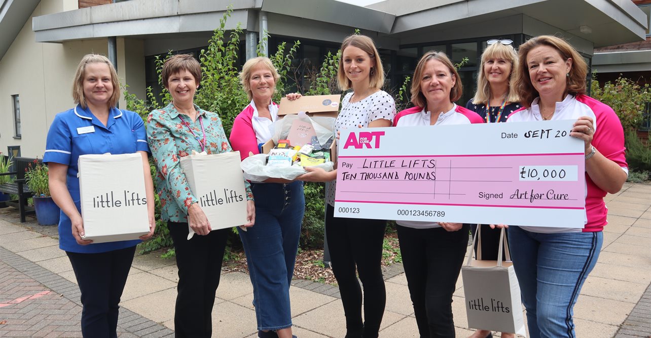 Laura Talbot, breast care nurse, Andrea Pryor, breast care clinical services manager, Belinda Gray, founder Art for Cure; Oa Hackett, founder littlelifts; Di Rix, fundraiser; Helen Small, oncology nurse specialist; and Ali Bovil fundraiser. 