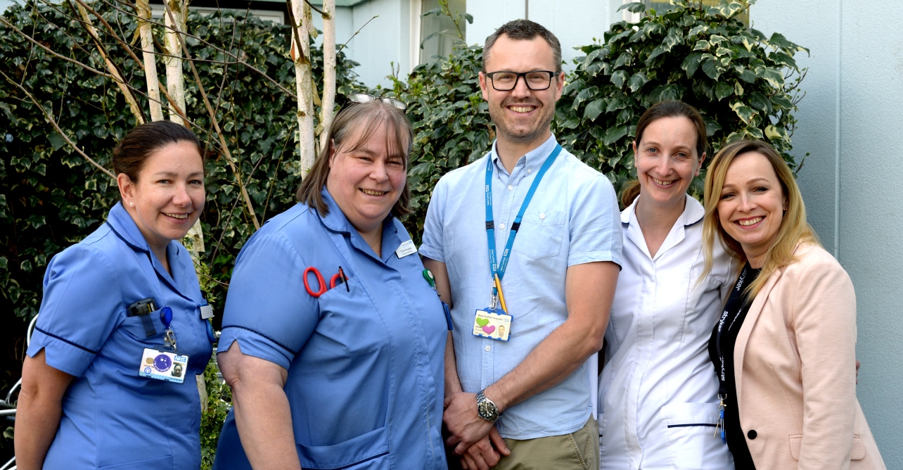 (L-R) Lisa Andrews, advanced nurse practitioner, Trixie Douglas, trauma nurse practitioner, Mr Samuel Parsons, clinical lead for hip fractures, Helen Dockerill, orthopaedic physiotherapist, Kasia Bojarska, orthopaedic data and information officer.