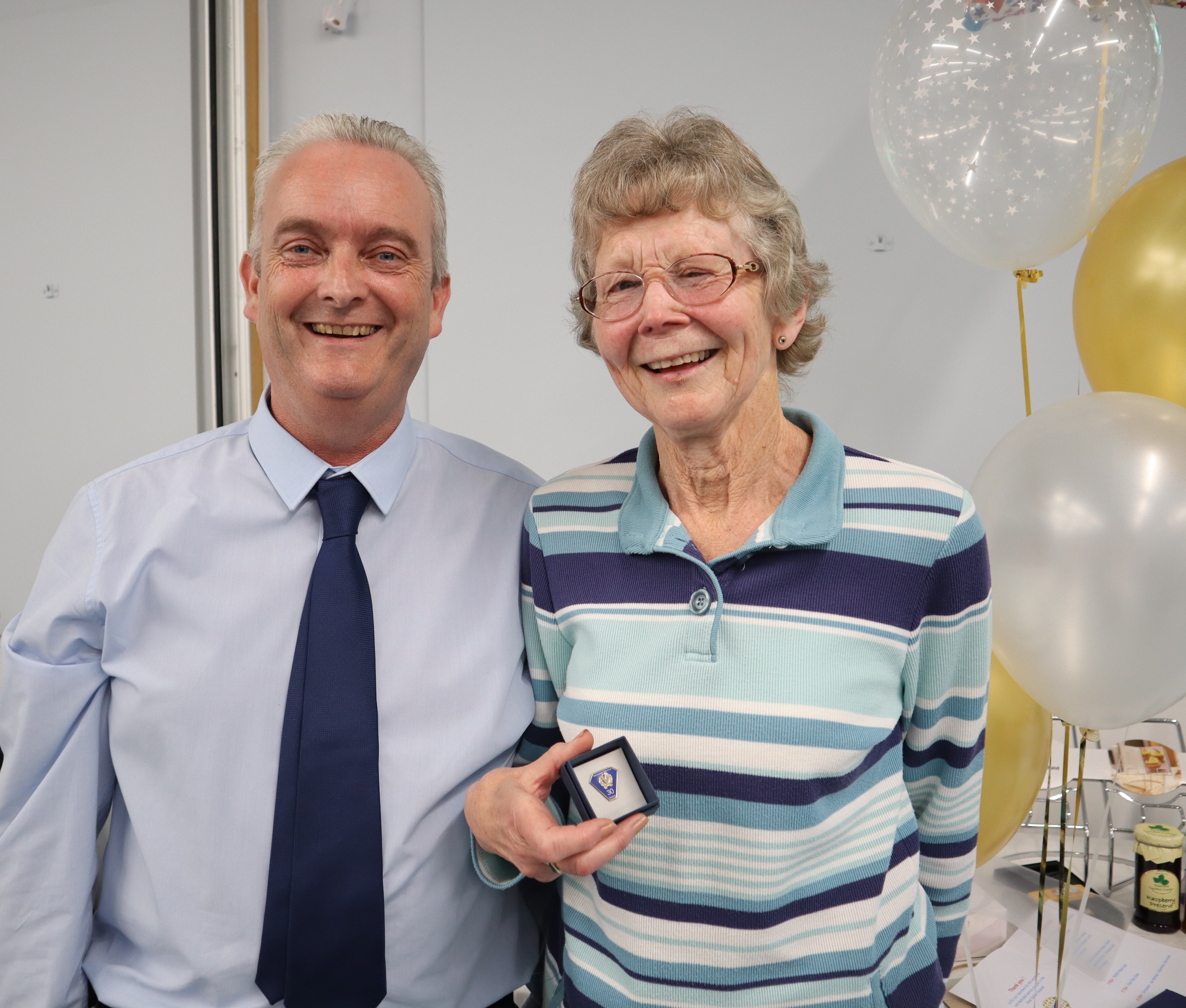 Ian McKee, voluntary services manager, with Christine Hinchley, who was thanked for giving an incredible 30 years of service to West Suffolk Hospital as a volunteer