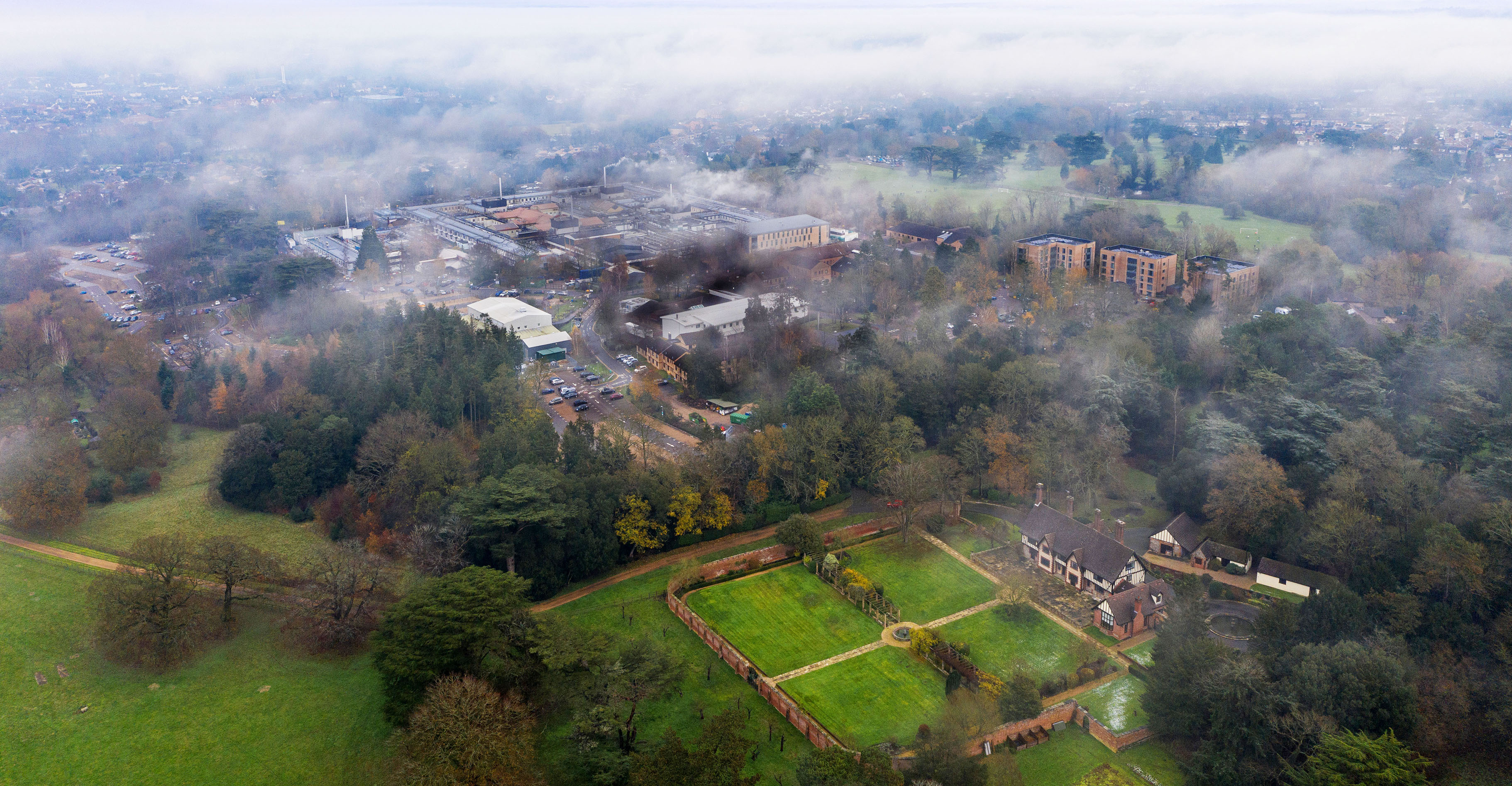 Aerial view of Hardwick Manor and West Suffolk Hospital