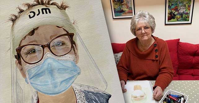 Nurse Ellie Gosbee with the portrait of her painted by grateful patient Chris Goddard