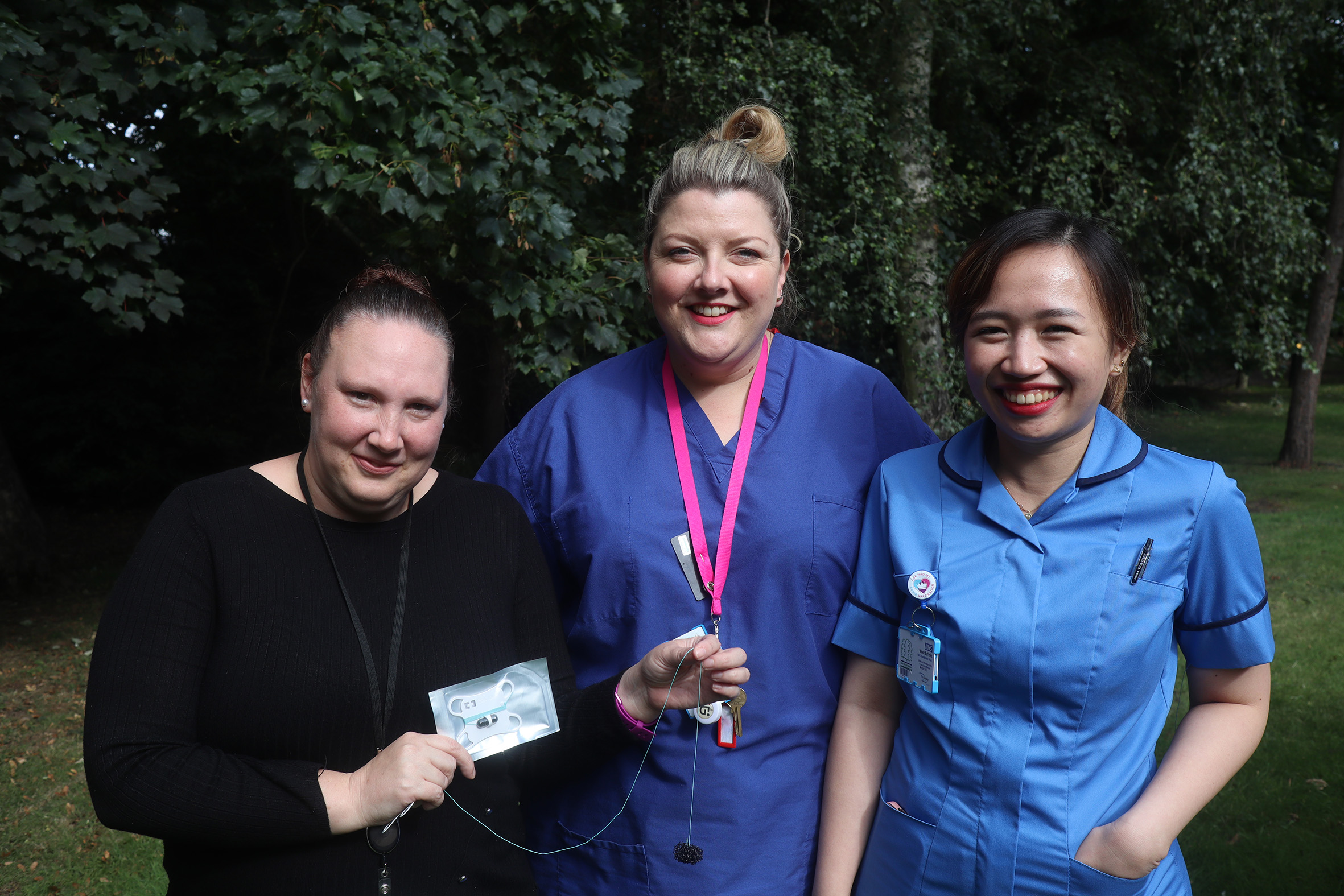 Endoscopy team members Nicola Gogin, Annie Kelling, and Winona Fajardo with the cytosponge test