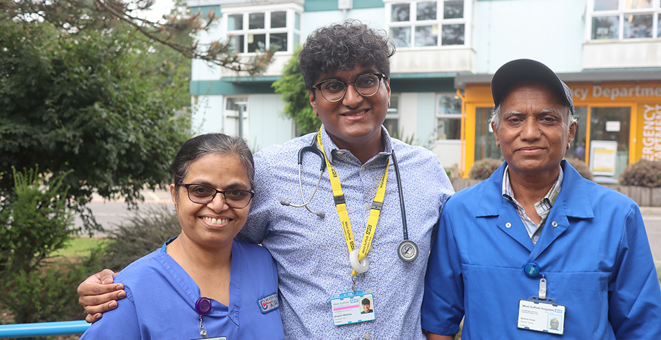 Critical care nurse Mini Ninan, junior doctor Aneesh Ninan, and catering assistant Matthew Ninan.