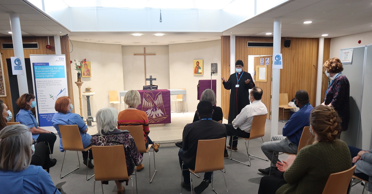 Lead chaplain, Reverend Canon Rufin Emmanuel, presents the upgraded facilities