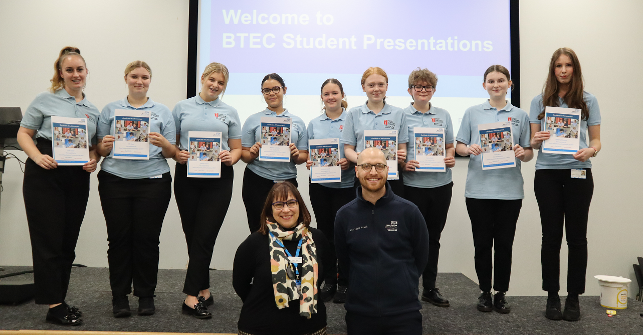 Students from West Suffolk College who have completed their learning at the West Suffolk Hospital.