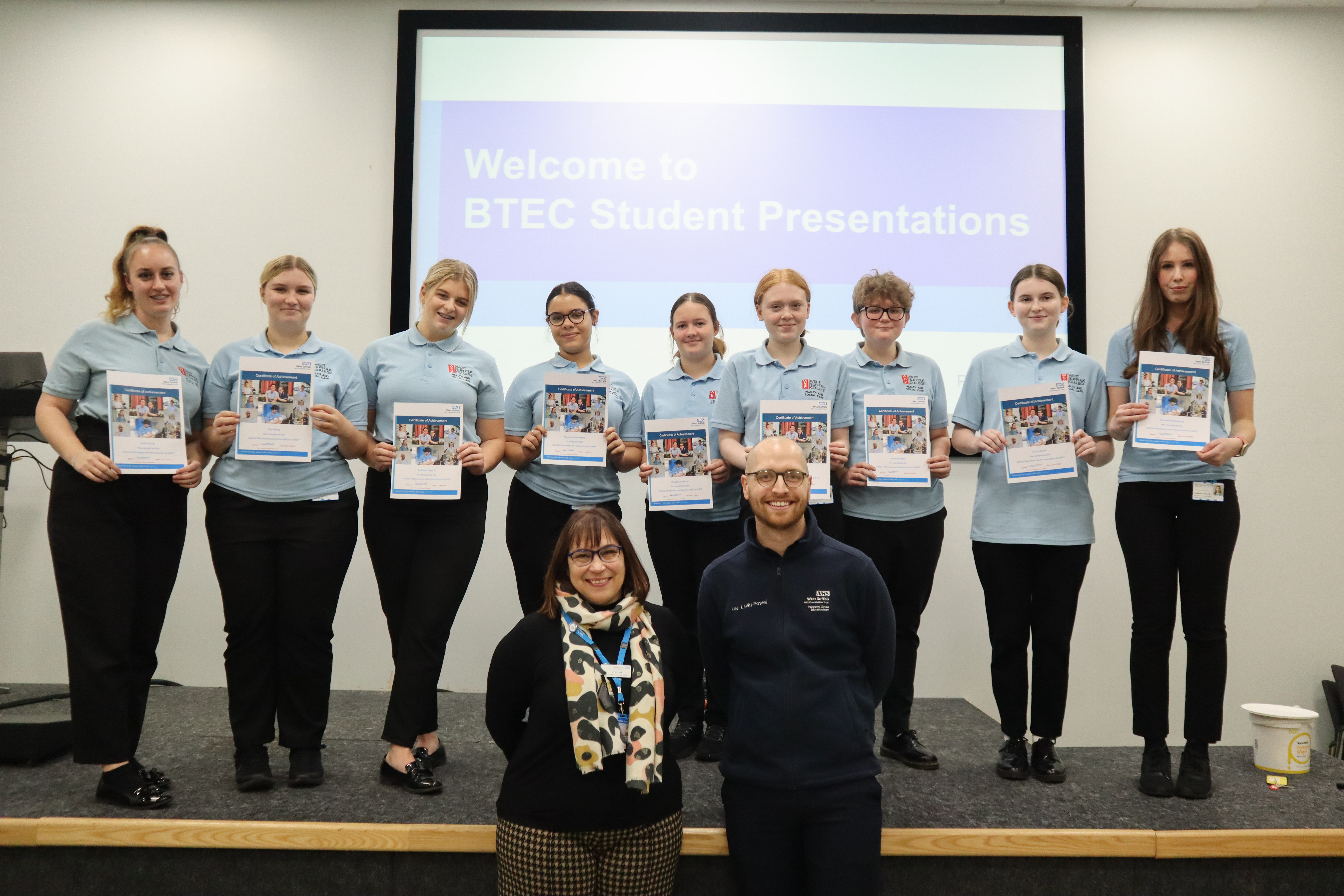Students from West Suffolk College who have completed their learning at the West Suffolk Hospital.